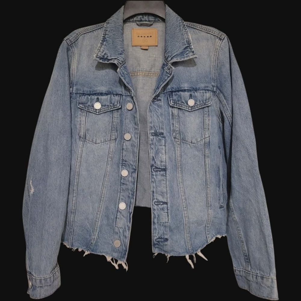 BlankNYC Denim Jacket Womens XL Blue Raw Hem Biker Distressed Urban Like New